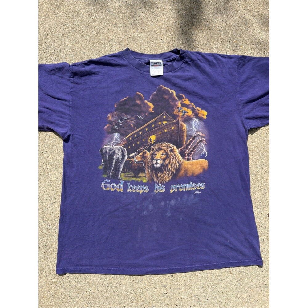 Vintage Tultex Cotton Noah’s Ark “God Keeps His Promises” XL Purple Shirt